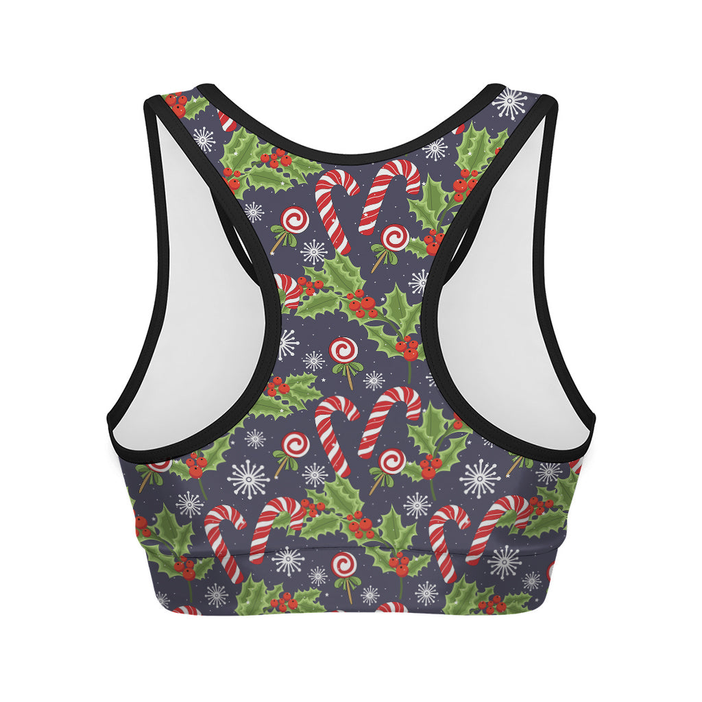Christmas Berry And Candy Pattern Print Women's Sports Bra