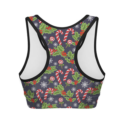 Christmas Berry And Candy Pattern Print Women's Sports Bra