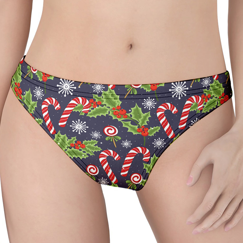 Christmas Berry And Candy Pattern Print Women's Thong