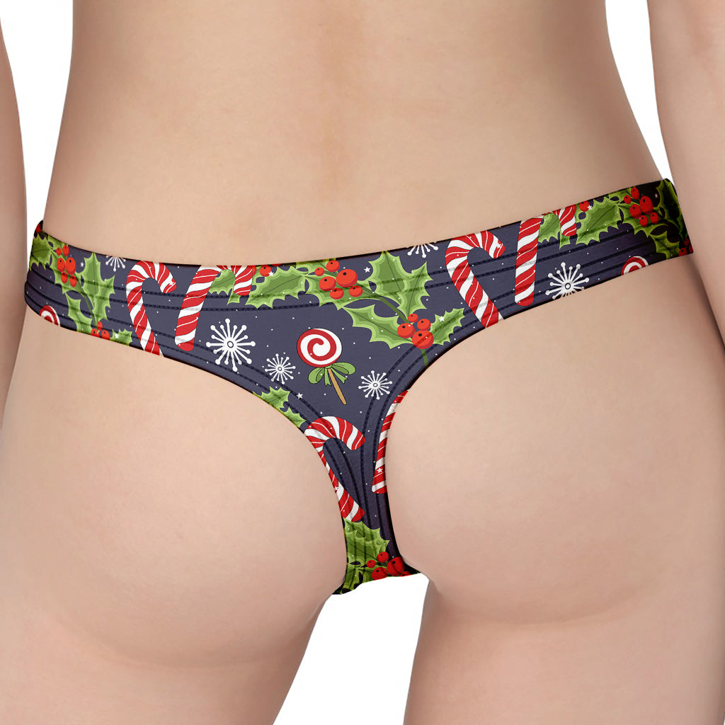 Christmas Berry And Candy Pattern Print Women's Thong