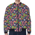Christmas Berry And Candy Pattern Print Zip Sleeve Bomber Jacket