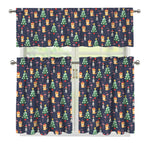 Christmas Boston Terrier And Corgi Print 3 Piece Kitchen Curtains