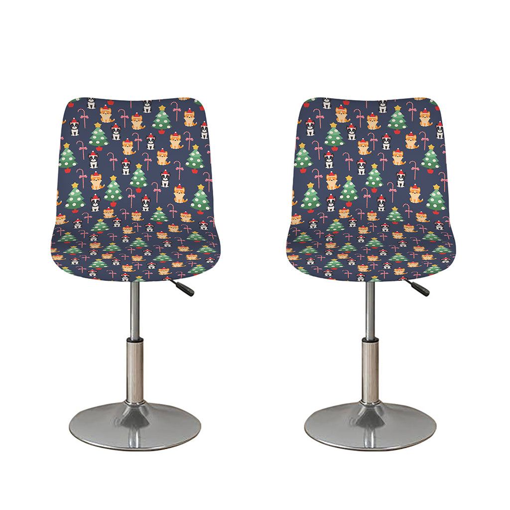 Christmas Boston Terrier And Corgi Print Bar Stool Covers
