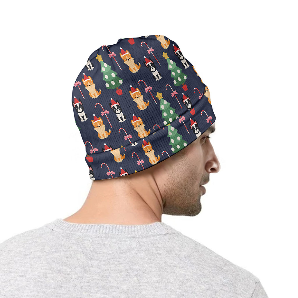 Christmas Boston Terrier And Corgi Print Beanie