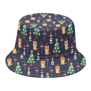 Christmas Boston Terrier And Corgi Print Bucket Hat