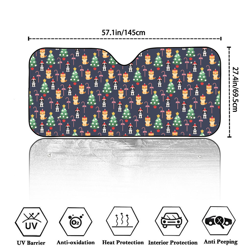 Christmas Boston Terrier And Corgi Print Car Windshield Sun Shade