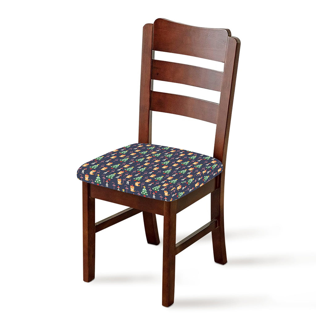 Christmas Boston Terrier And Corgi Print Chair Cushion Cover