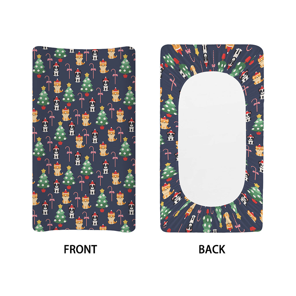 Christmas Boston Terrier And Corgi Print Changing Pad Cover