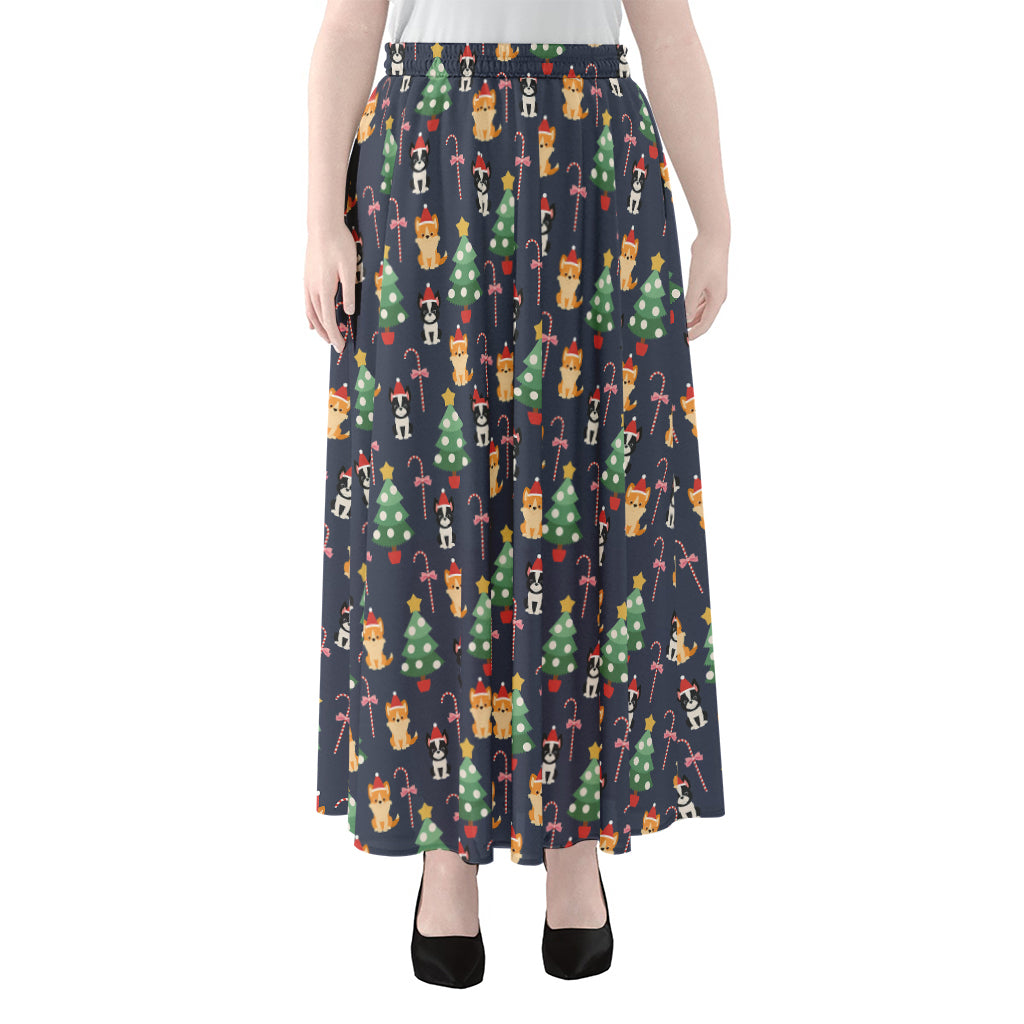 Christmas Boston Terrier And Corgi Print Chiffon Maxi Skirt