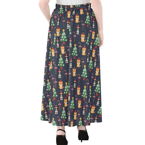 Christmas Boston Terrier And Corgi Print Chiffon Maxi Skirt