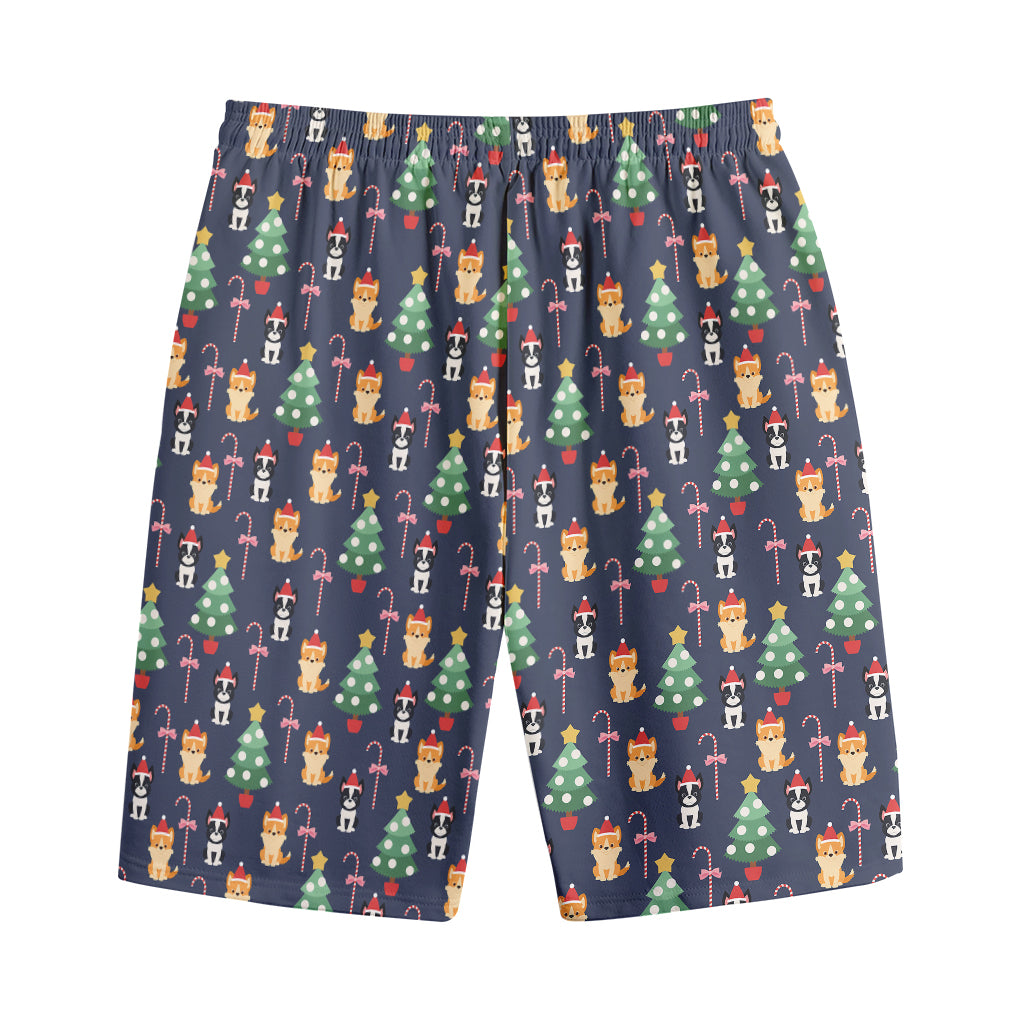 Christmas Boston Terrier And Corgi Print Cotton Shorts