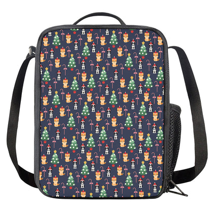 Christmas Boston Terrier And Corgi Print Crossbody Lunch Bag
