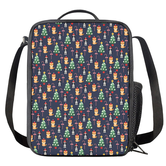 Christmas Boston Terrier And Corgi Print Crossbody Lunch Bag