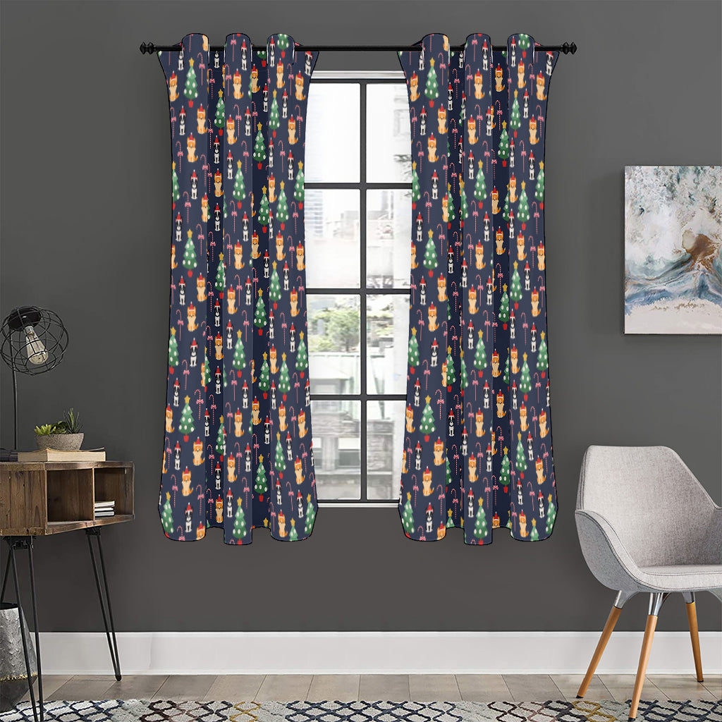 Christmas Boston Terrier And Corgi Print Curtain