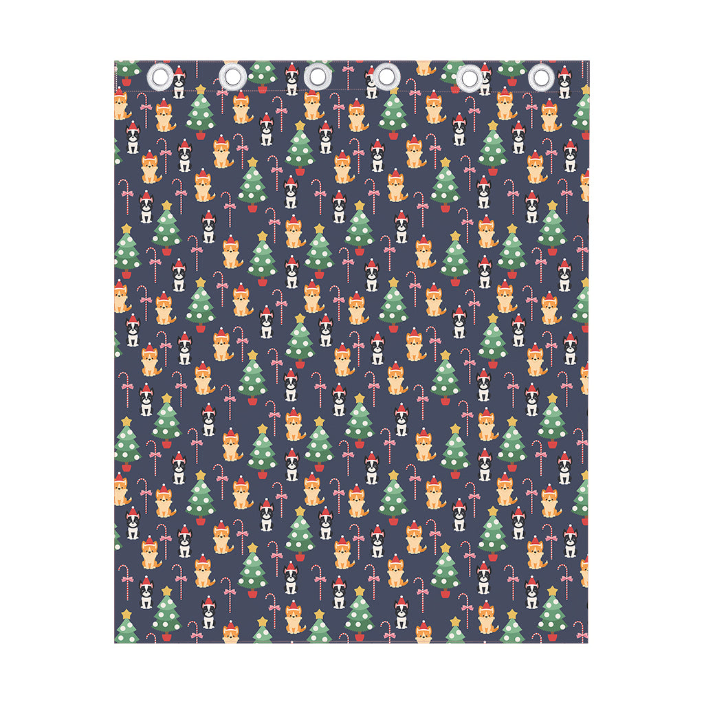 Christmas Boston Terrier And Corgi Print Curtain
