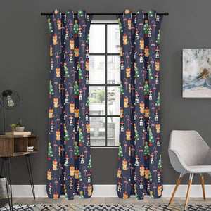 Christmas Boston Terrier And Corgi Print Curtain