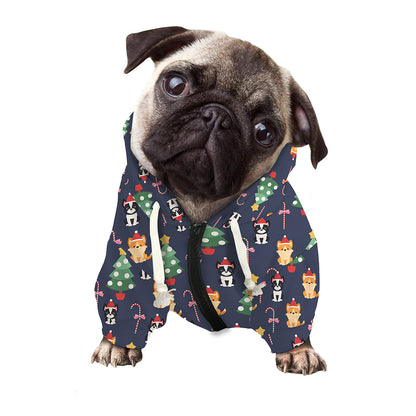 Christmas Boston Terrier And Corgi Print Dog Zip Up Hoodie