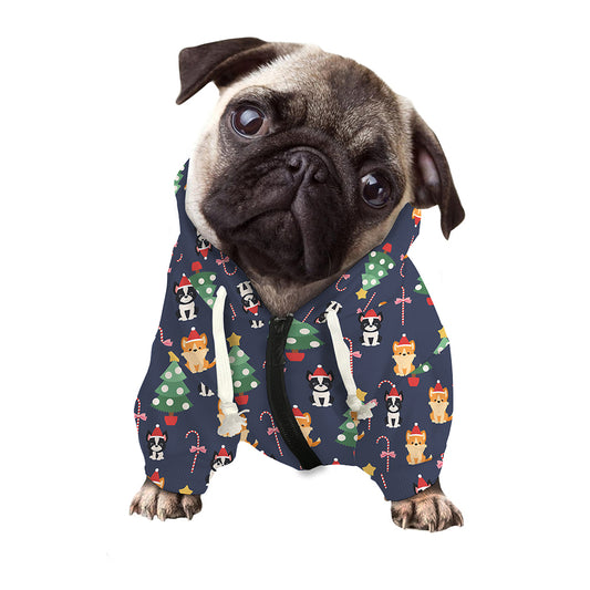 Christmas Boston Terrier And Corgi Print Dog Zip Up Hoodie