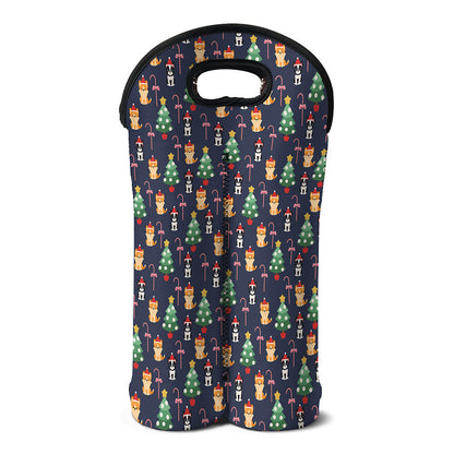 Christmas Boston Terrier And Corgi Print Double Neoprene Wine Tote
