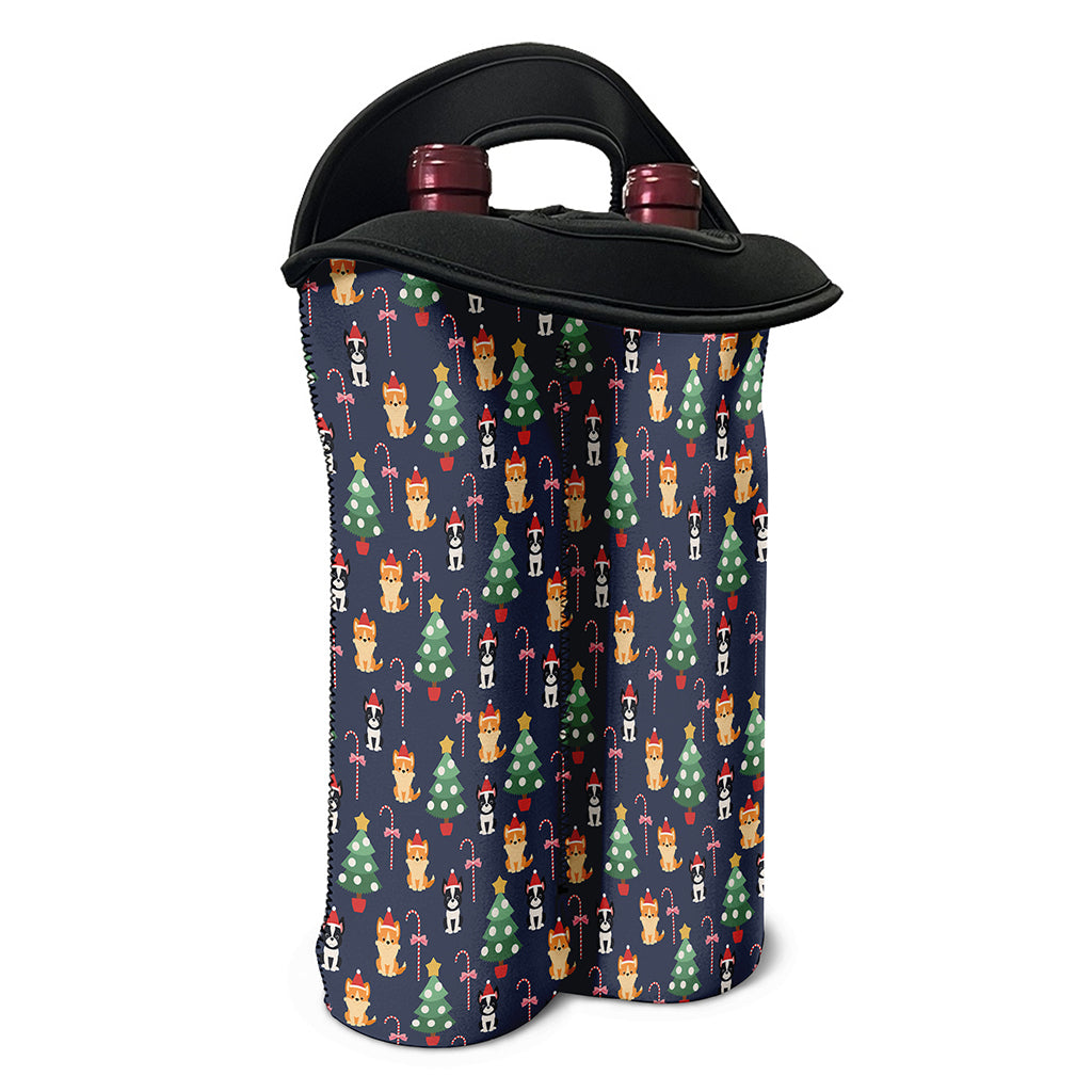 Christmas Boston Terrier And Corgi Print Double Neoprene Wine Tote