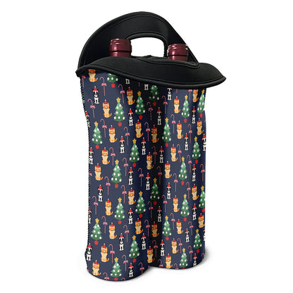 Christmas Boston Terrier And Corgi Print Double Neoprene Wine Tote