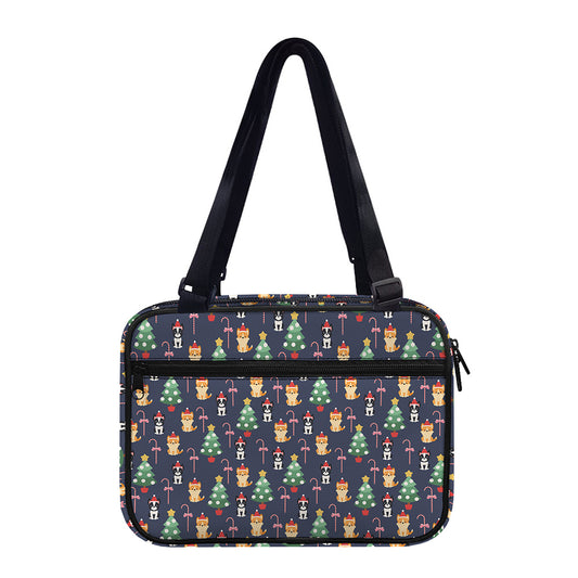 Christmas Boston Terrier And Corgi Print Double Strap Bible Bag
