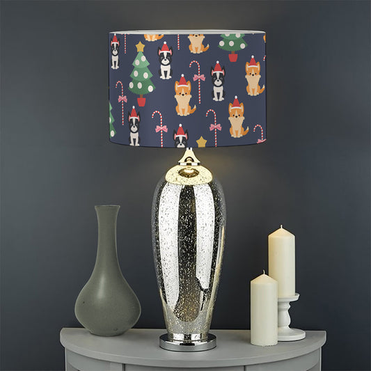 Christmas Boston Terrier And Corgi Print Drum Lamp Shade