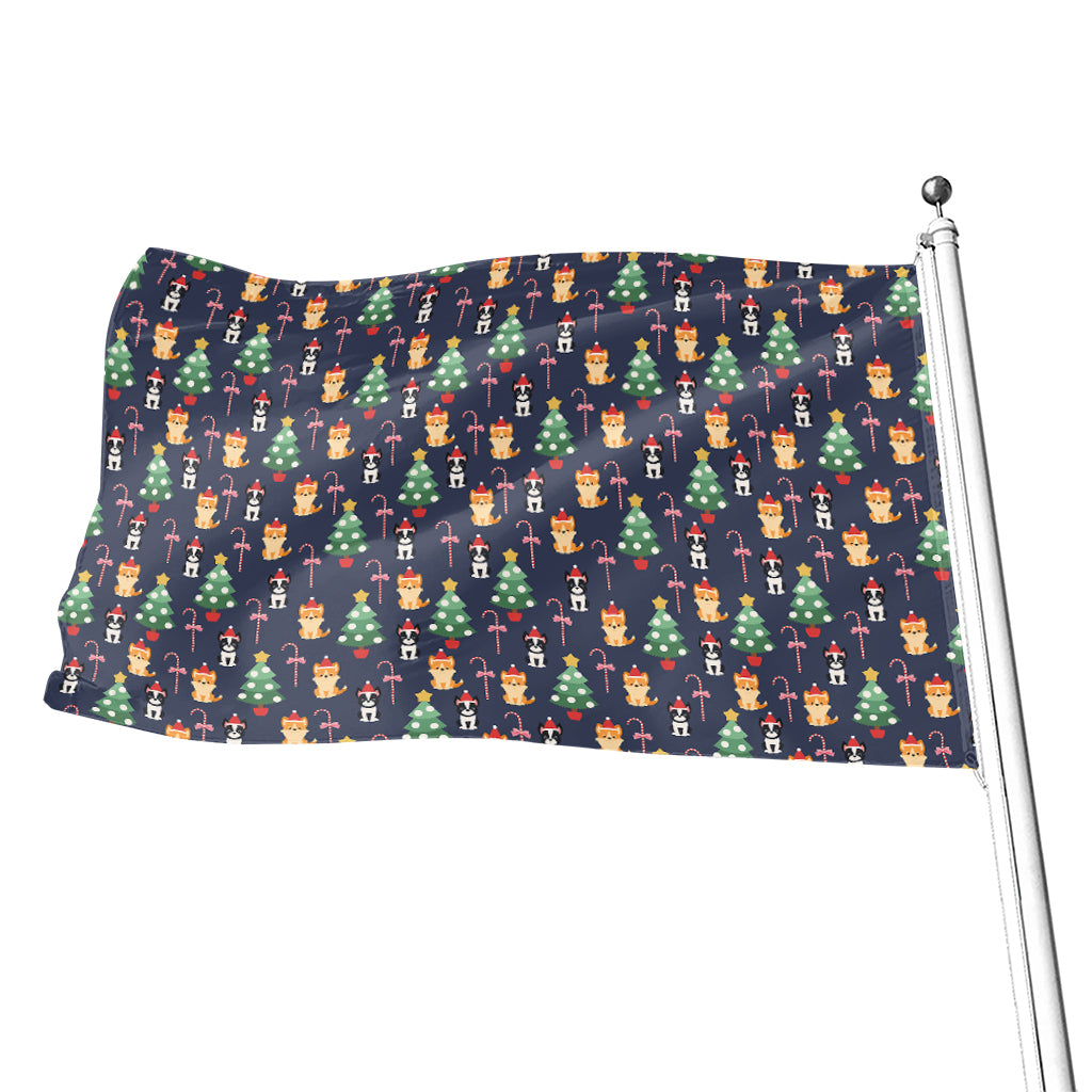 Christmas Boston Terrier And Corgi Print Flag