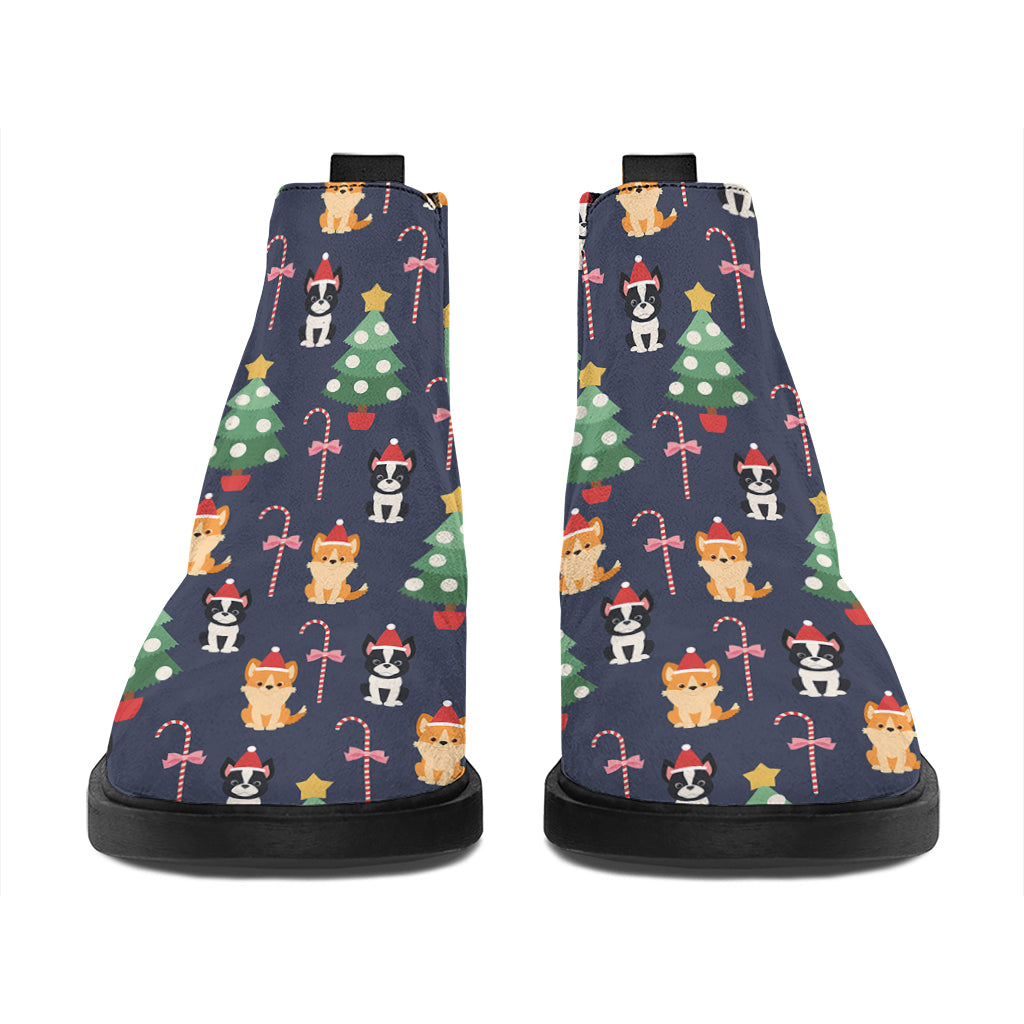 Christmas Boston Terrier And Corgi Print Flat Ankle Boots