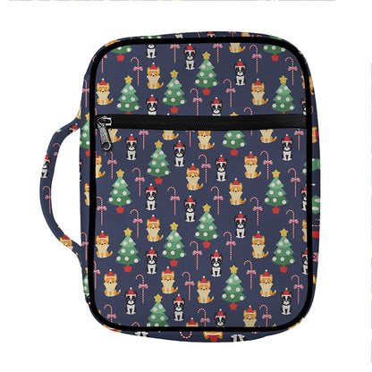 Christmas Boston Terrier And Corgi Print Front Pocket Bible Bag