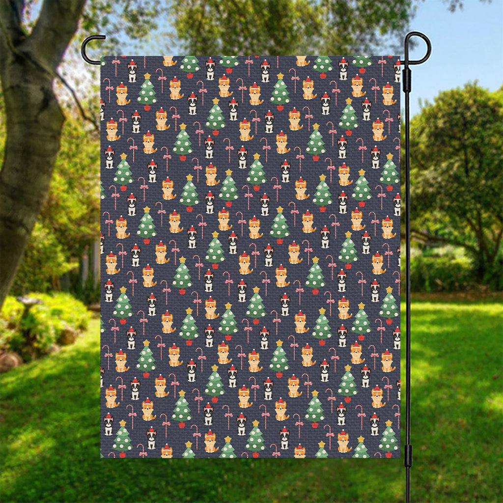 Christmas Boston Terrier And Corgi Print Garden Flag