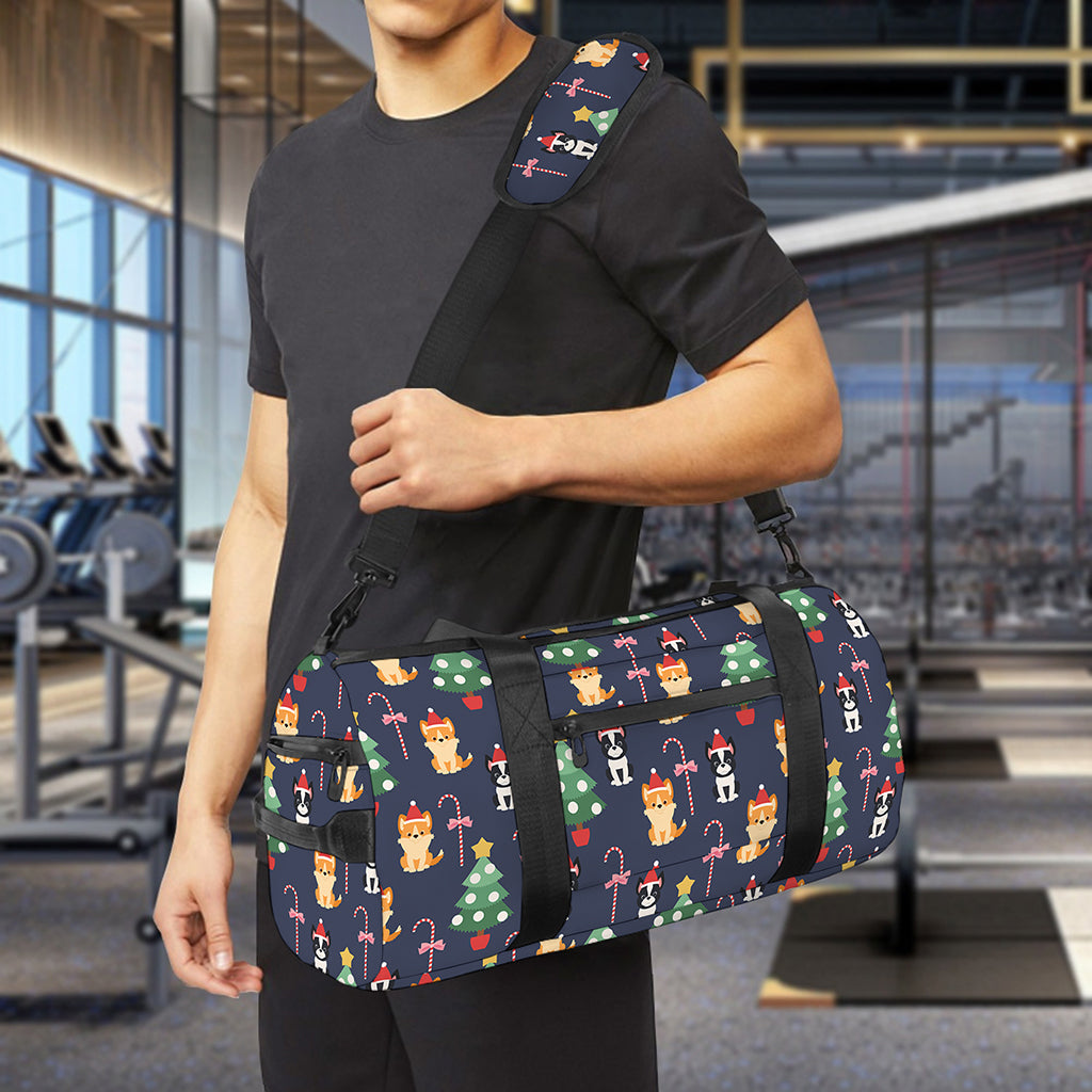 Christmas Boston Terrier And Corgi Print Gym Bag