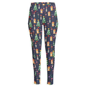 Christmas Boston Terrier And Corgi Print High-Waisted Pocket Leggings