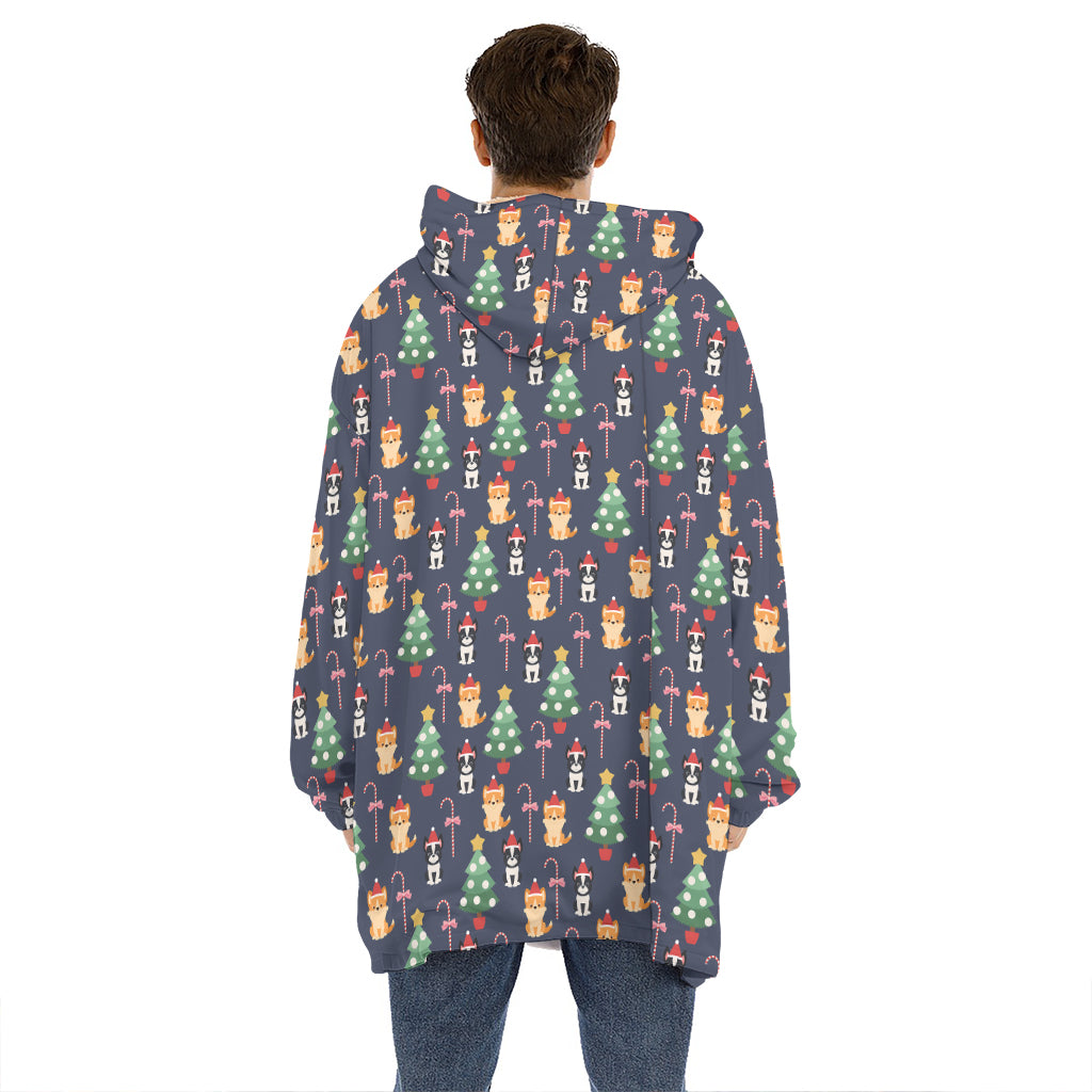 Christmas Boston Terrier And Corgi Print Hoodie Blanket