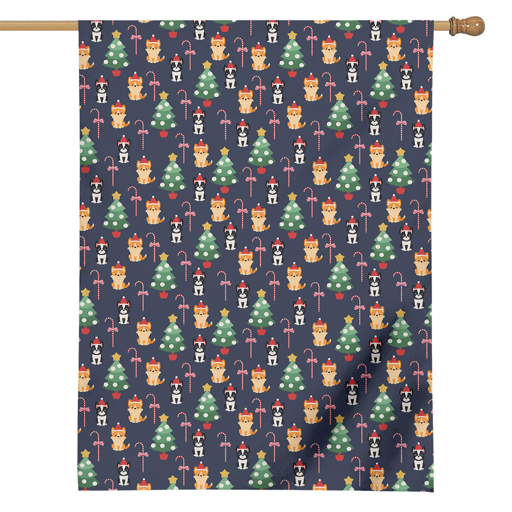 Christmas Boston Terrier And Corgi Print House Flag