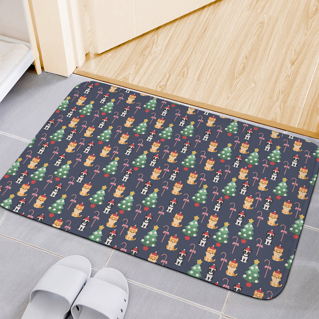 Christmas Boston Terrier And Corgi Print Indoor Door Mat