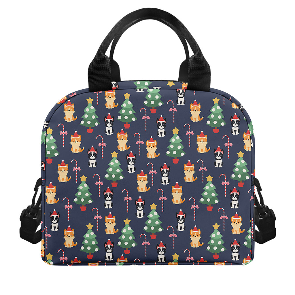 Christmas Boston Terrier And Corgi Print Insulated Lunch Bag