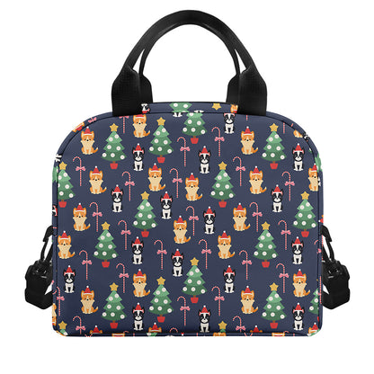 Christmas Boston Terrier And Corgi Print Insulated Lunch Bag