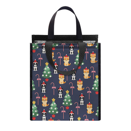 Christmas Boston Terrier And Corgi Print Insulated Lunch Tote