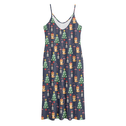 Christmas Boston Terrier And Corgi Print Jersey Midi Cami Dress