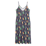 Christmas Boston Terrier And Corgi Print Jersey Midi Cami Dress