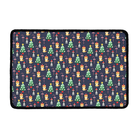 Christmas Boston Terrier And Corgi Print Kitchen Mat