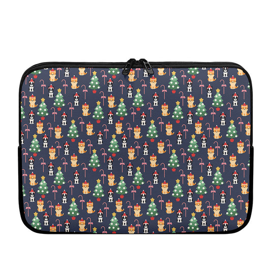Christmas Boston Terrier And Corgi Print Laptop Sleeve