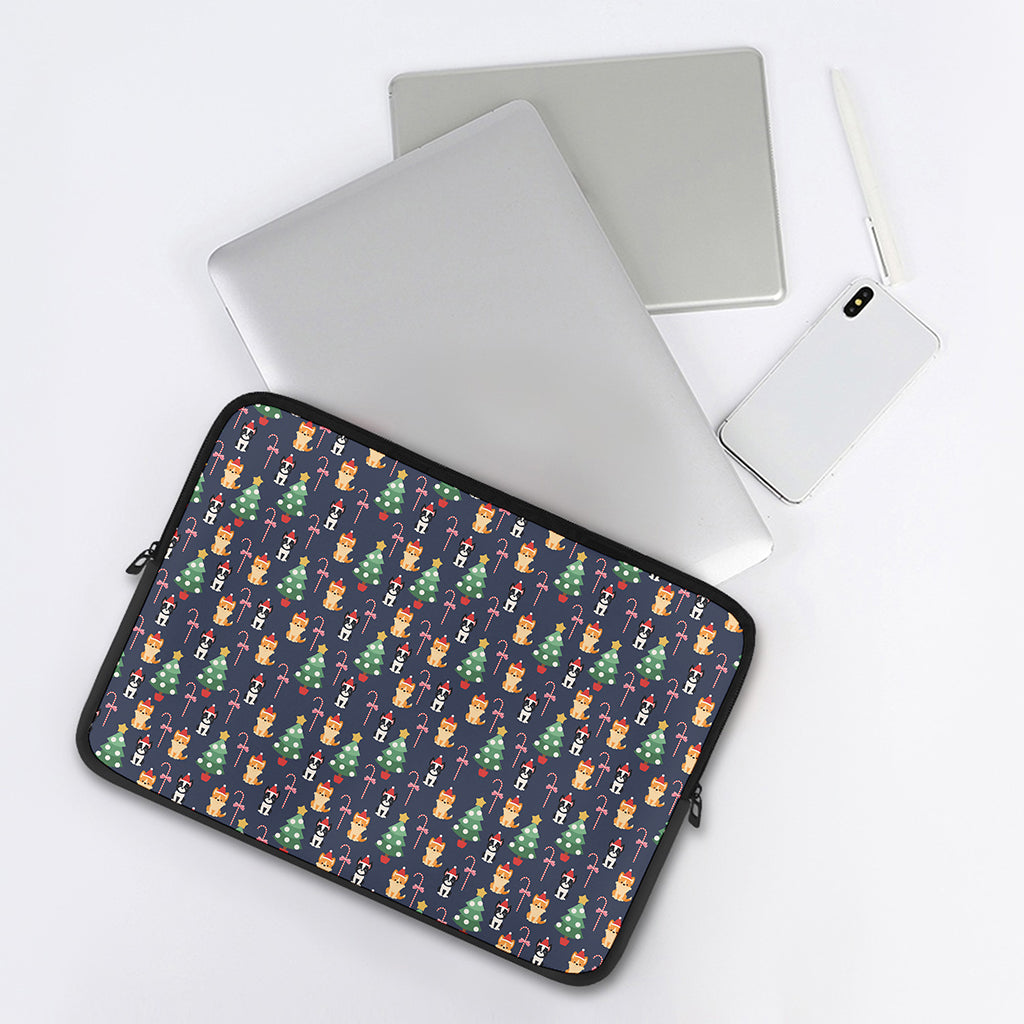 Christmas Boston Terrier And Corgi Print Laptop Sleeve