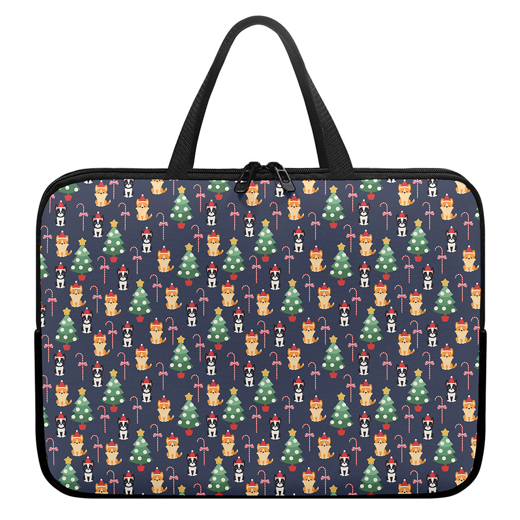 Christmas Boston Terrier And Corgi Print Laptop Sleeve With Handle