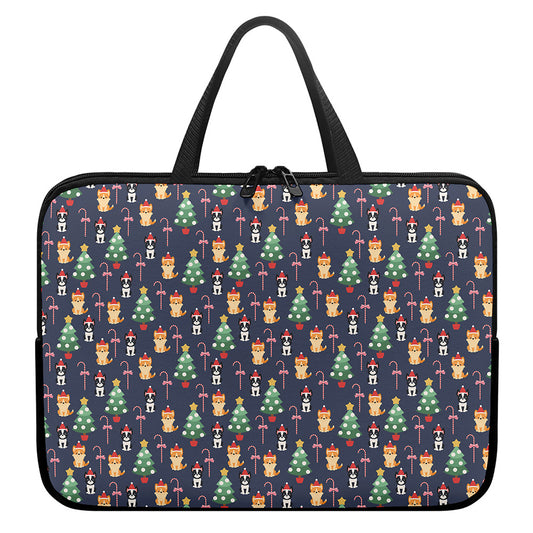 Christmas Boston Terrier And Corgi Print Laptop Sleeve With Handle
