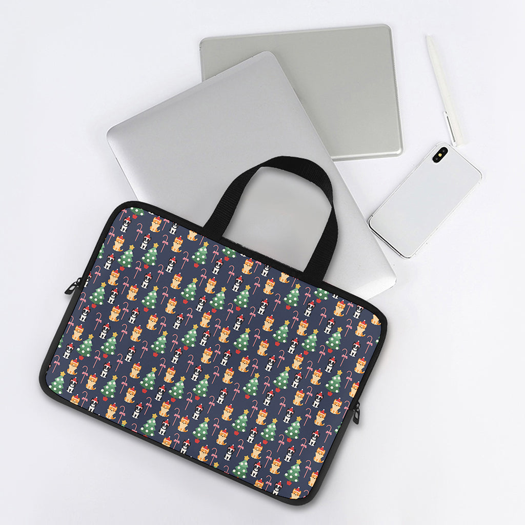 Christmas Boston Terrier And Corgi Print Laptop Sleeve With Handle