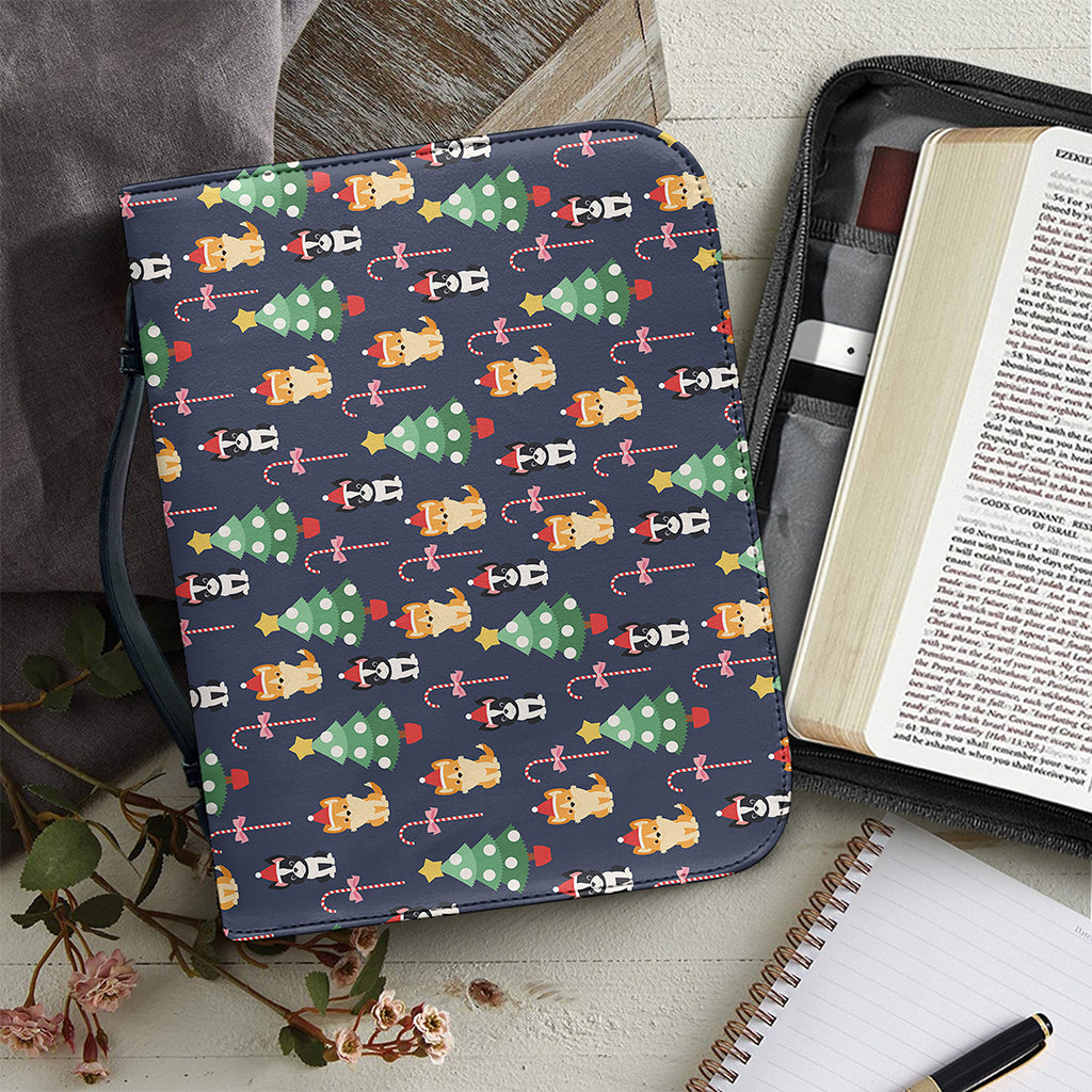 Christmas Boston Terrier And Corgi Print Leather Bible Cover
