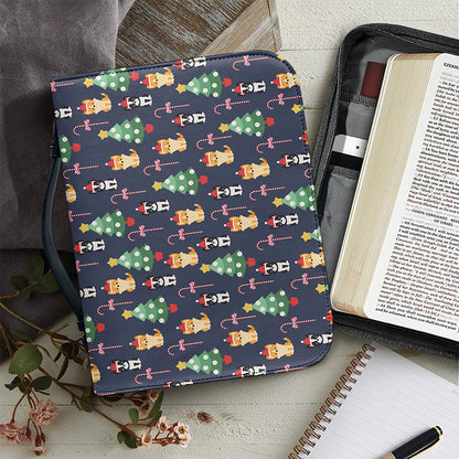 Christmas Boston Terrier And Corgi Print Leather Bible Cover
