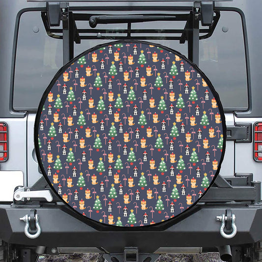 Christmas Boston Terrier And Corgi Print Leather Spare Tire Cover